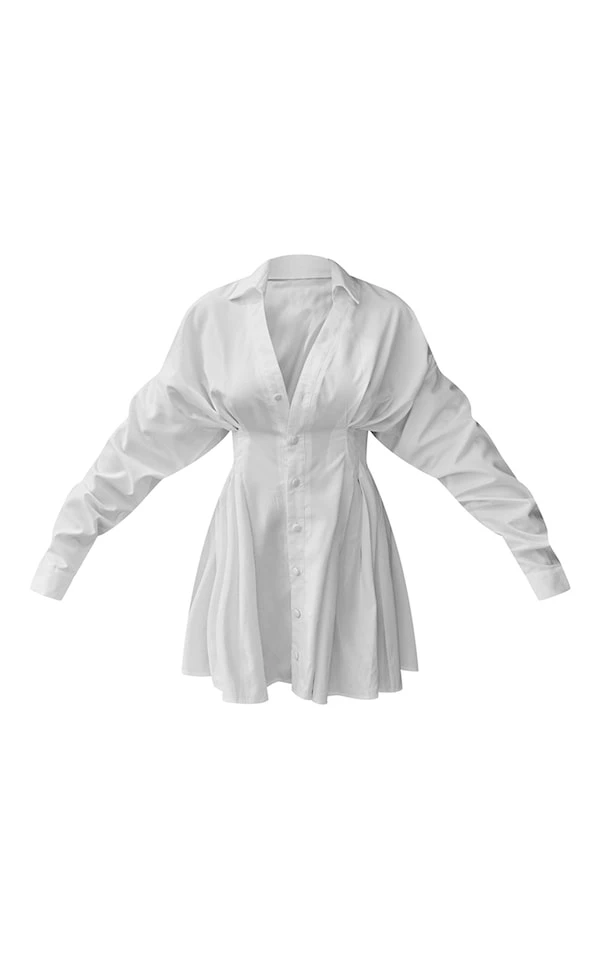Robe Chemise Oversize Plissée En Maille Tissée Blanche 5 Robe Chemise Oversize Plissée En Maille Tissée Blanche – Image 5