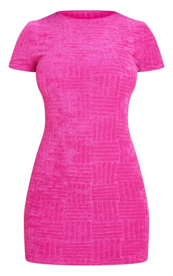 Robe Moulante En éponge Rose Vif Imprimé Abstrait à Mancherons 5 Robe Moulante En éponge Rose Vif Imprimé Abstrait à Mancherons – Image 5