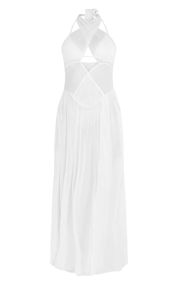 Robe De Plage Longue En Mousseline De Soie Crème 5 Robe De Plage Longue En Mousseline De Soie Crème – Image 5