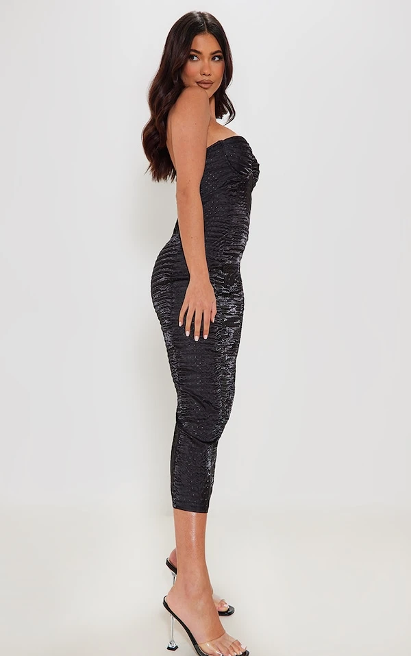 Robe Mi-longue Texturée Tissée Noire à Détail Bonnets 3 Robe Mi-longue Texturée Tissée Noire à Détail Bonnets – Image 3