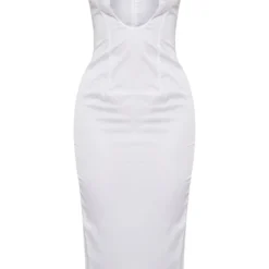 Robe Mi-longue Blanche Satinée Décolletée à Bretelles Et Empiècement -Jupe Lumine Soldes Boutique 983006d051973efe4f6add3e505bd9fa7b65340e cne1409 5