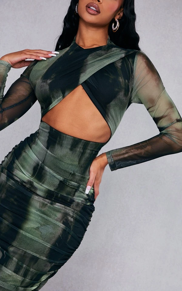 Robe Mi-longue En Mesh Multicolore Imprimé Zèbre Cache-coeur Découpée 4 Robe Mi-longue En Mesh Multicolore Imprimé Zèbre Cache-coeur Découpée – Image 4