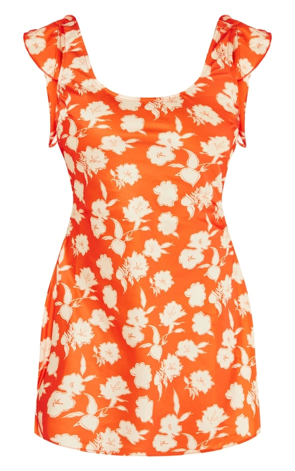 Robe Droite Satinée Fleurie Rouge à Volants Et Dos échancré 5 Robe Droite Satinée Fleurie Rouge à Volants Et Dos échancré – Image 5