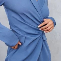 Robe Blazer Bleu Acier En Maille Tissée à Poches Et Taille Froncée -Jupe Lumine Soldes Boutique 9b21597ec67a68f4564dcb83d72c384e5d0c1de1 cnc2989 4
