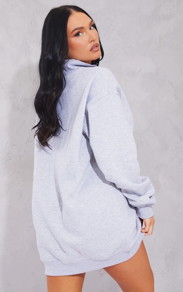 Robe Pull En Sweat Gris Cendré à Zip Et Col Montant 2 Robe Pull En Sweat Gris Cendré à Zip Et Col Montant – Image 2