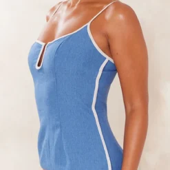 Robe Moulante Effet Lin Bleue Barre En V à Bretelles Et Coutures Contrastantes -Jupe Lumine Soldes Boutique 9dbe7e1f8ce89ee9a3fe88ccb76711ae55fd484f cne1387 4