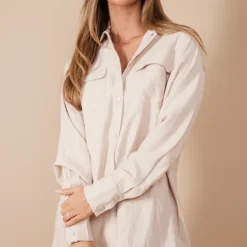 Robe Chemise Oversize Gris Pierre à Boutons-pression