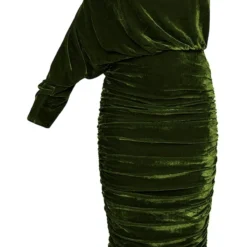 Robe Mi-longue En Velours Froncé Vert Olive à Manche Unique -Jupe Lumine Soldes Boutique 9e8e2a65954a62da6a8518ca63b42821990cc7b3 cmt9195 6