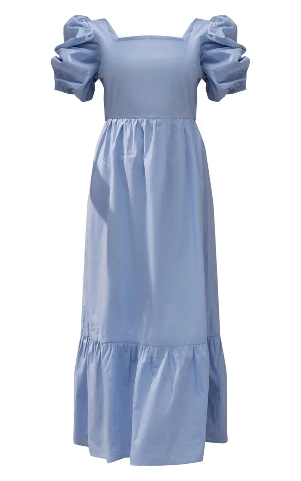 Robe Longue En Maille Tissée Bleu Cendré à Manches Bouffantes Et Col Carré 5 Robe Longue En Maille Tissée Bleu Cendré à Manches Bouffantes Et Col Carré – Image 5