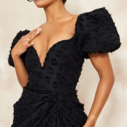 Robe Moulante Drapée Texturée Noire Décolletée à Armatures -Jupe Lumine Soldes Boutique 9ee8cb0350819ddbbe7f8435f2bde94fa992cf4d cne8507 4