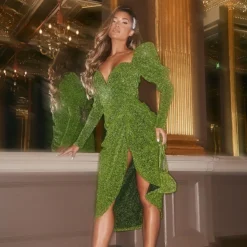 Robe Mi-longue Verte à Paillettes Drapée Plissée à Manches Bouffantes Et Barre En V 7 Robe Mi-longue Verte à Paillettes Drapée Plissée à Manches Bouffantes Et Barre En V -Jupe Lumine Soldes Boutique 9f6ff0b81176803dfe6f69b7fa2bd179a0a1fef4 cmu4266 3