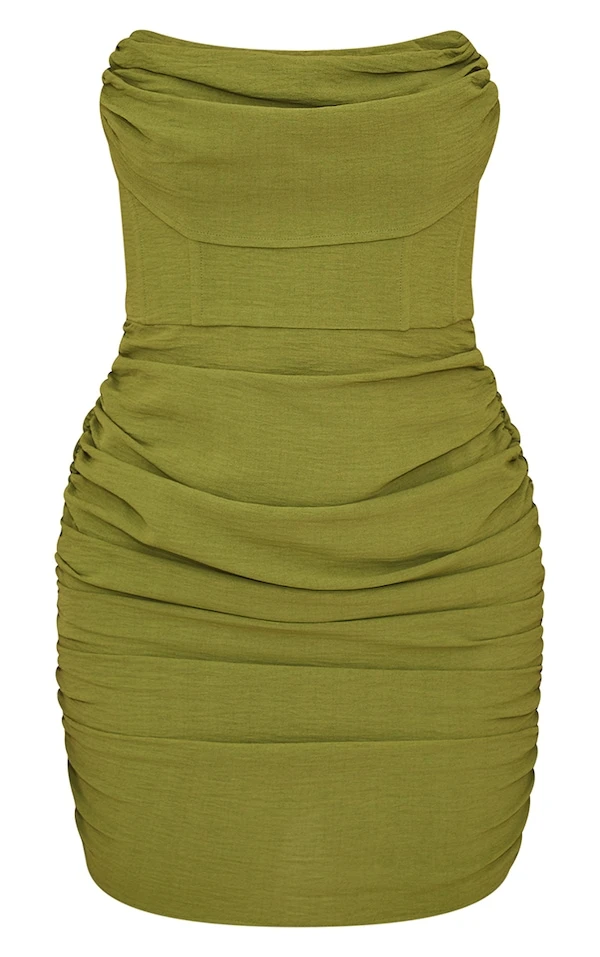 Robe Bustier Moulante Vert Olive Effet Drapé à Détail Corset 5 Robe Bustier Moulante Vert Olive Effet Drapé à Détail Corset – Image 5