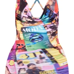 Robe Moulante Imprimée Journaux Multicolore à Col Bénitier Et Anneau -Jupe Lumine Soldes Boutique 9ffe1ba62c9dc5ce60993bd0d1506d388677b6b8 CND8667 5