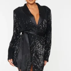 Robe Blazer Noire à Sequins Et Franges Détail Noué -Jupe Lumine Soldes Boutique a0014de797c7c423871654dbe6af0c6853f367d7 cmv0287 4