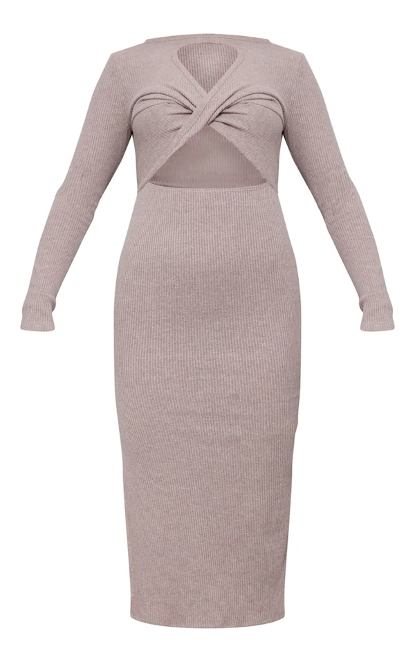 Robe Mi-longue Côtelée Café Au Lait Croisée Devant Fendue Sur Le Côté 5 Robe Mi-longue Côtelée Café Au Lait Croisée Devant Fendue Sur Le Côté – Image 5