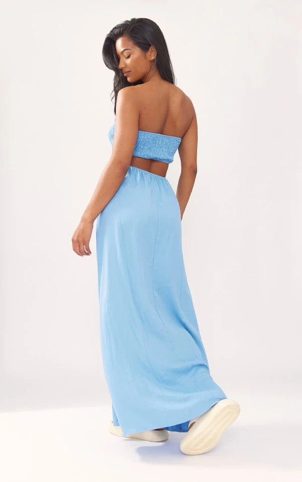 Robe Longue Bleue à Buste Froncé Et Découpes Dans Le Dos 5 Robe Longue Bleue à Buste Froncé Et Découpes Dans Le Dos – Image 5