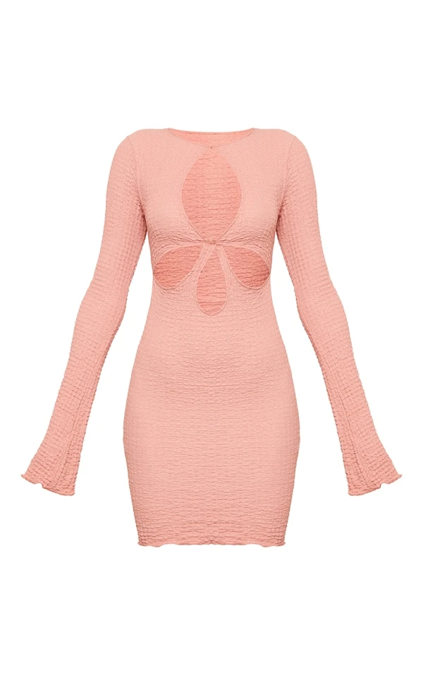 Robe Moulante Texturée Rouille à Découpes Et Manches Flare 4 Robe Moulante Texturée Rouille à Découpes Et Manches Flare – Image 4