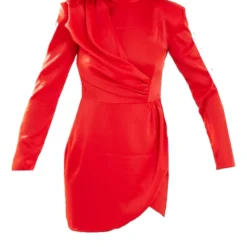 Robe Moulante Texturée Satinée Rouge Drapée à Col Montant -Jupe Lumine Soldes Boutique a0bc4ef66be40de86ae343b1636d3921c7e3920a cnd2022 5