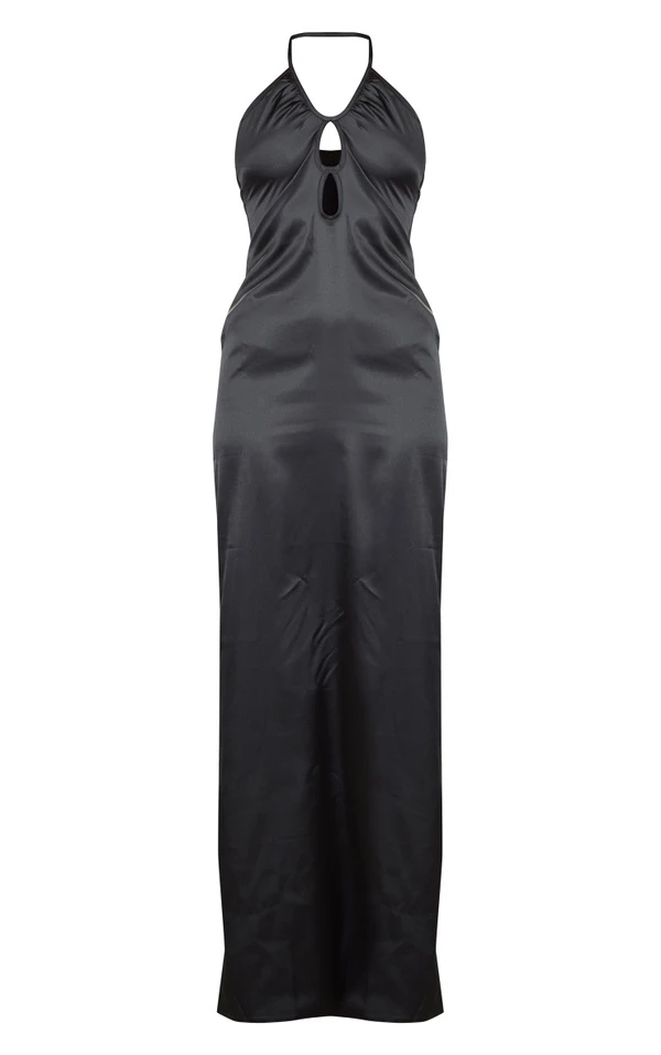 Robe Longue Satinée Noire à Dos Nu Et Découpes 5 Robe Longue Satinée Noire à Dos Nu Et Découpes – Image 5