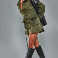 Robe Chemise Oversize En Maille Sergée Kaki à Poches Lacées -Jupe Lumine Soldes Boutique a282de8dd96292dd2ff91b9da381cba4db725db8 cna3020 3