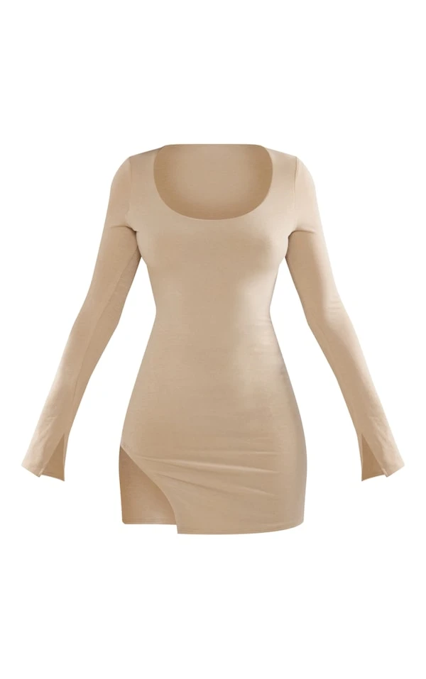 Robe Moulante En Jersey Sable Fendue Détail Contours à Col Arrondi 5 Robe Moulante En Jersey Sable Fendue Détail Contours à Col Arrondi – Image 5