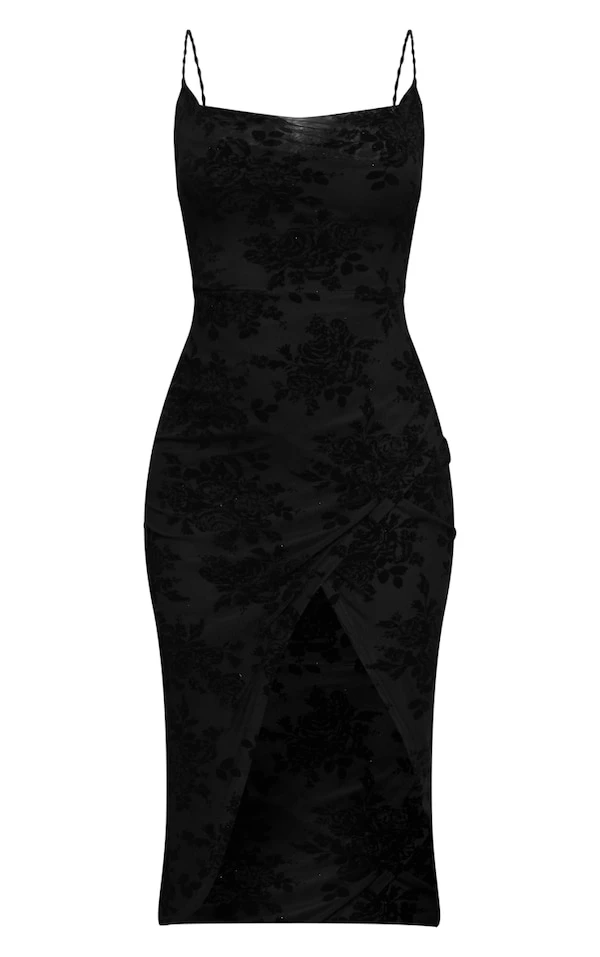 Robe Mi-longue En Mesh Fleuri Floquée Noire à Bretelles Fines Et Lacets Au Dos 5 Robe Mi-longue En Mesh Fleuri Floquée Noire à Bretelles Fines Et Lacets Au Dos – Image 5
