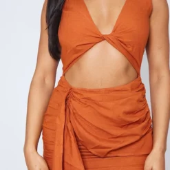 Robe Moulante Effet Lin Rouille à Torsade Et Détail Drapé -Jupe Lumine Soldes Boutique a37662cde6f5f09b50206327321ee46935208e4d cnd2247 4