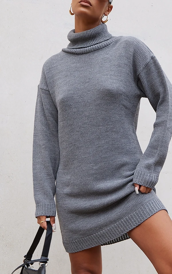 Robe Pull Grise Basique En Maille Tricot à Col Roulé 4 Robe Pull Grise Basique En Maille Tricot à Col Roulé – Image 4