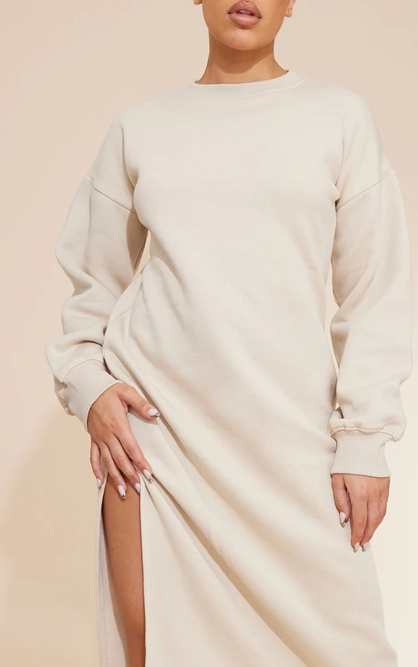 Robe Sweat Longue Avoine à Col Montant Et Doublure En Polaire 4 Robe Sweat Longue Avoine à Col Montant Et Doublure En Polaire – Image 4