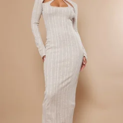 Robe Longue Côtelée Avoine Découpée à Nouer Dans Le Cou -Jupe Lumine Soldes Boutique a5ee2e87058e6a391c055183ab64043baff561d0 cnd4072 3