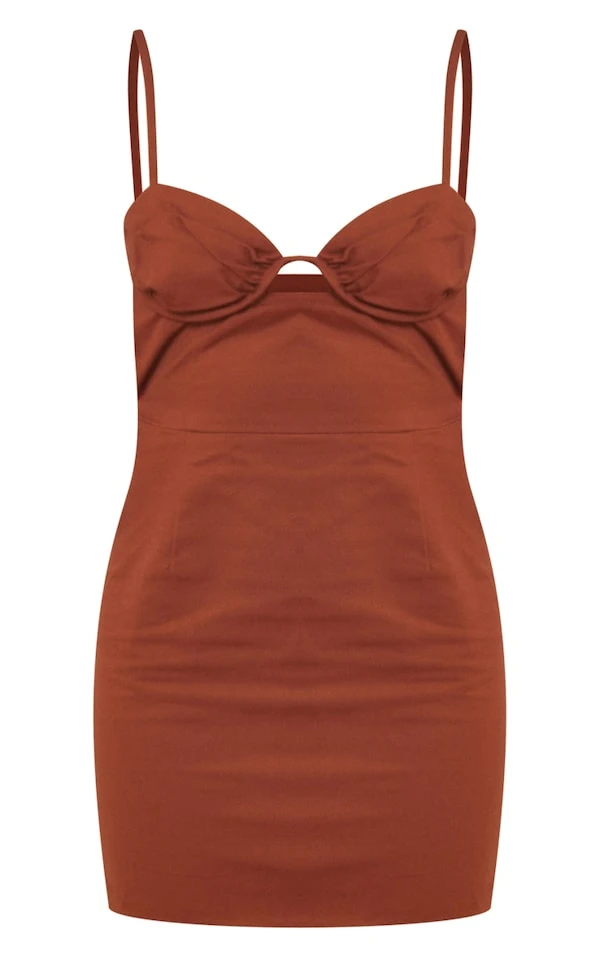 Robe Moulante En Maille Sergée Marron à Découpe Et Bonnets Froncés 5 Robe Moulante En Maille Sergée Marron à Découpe Et Bonnets Froncés – Image 5