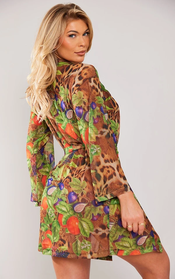 Robe De Chambre En Mesh Multicolore Imprimé Léopard 2 Robe De Chambre En Mesh Multicolore Imprimé Léopard – Image 2