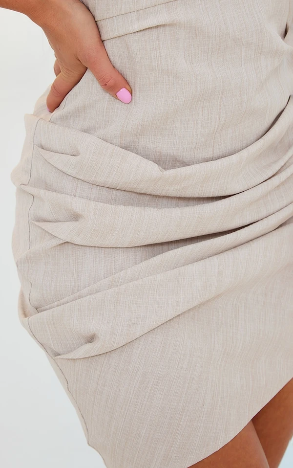 Robe Moulante Froncée Repliée Gris Pierre Effet Lin 4 Robe Moulante Froncée Repliée Gris Pierre Effet Lin – Image 4