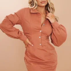 Robe Moulante Camel à Taille Froncée Et Boutons Pression -Jupe Lumine Soldes Boutique a7cc9a206edd912b70cd341903f6a378416f2ad5 cmu2558 4