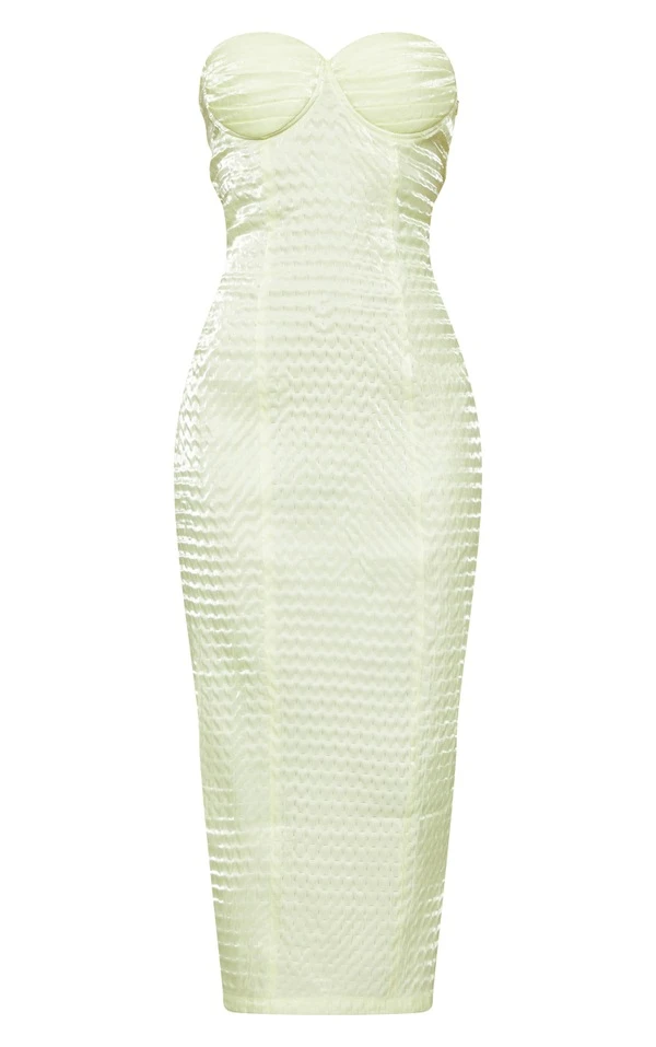 Robe Mi-longue Texturée Tissée Vert Citron à Détail Bonnets 4 Robe Mi-longue Texturée Tissée Vert Citron à Détail Bonnets – Image 4