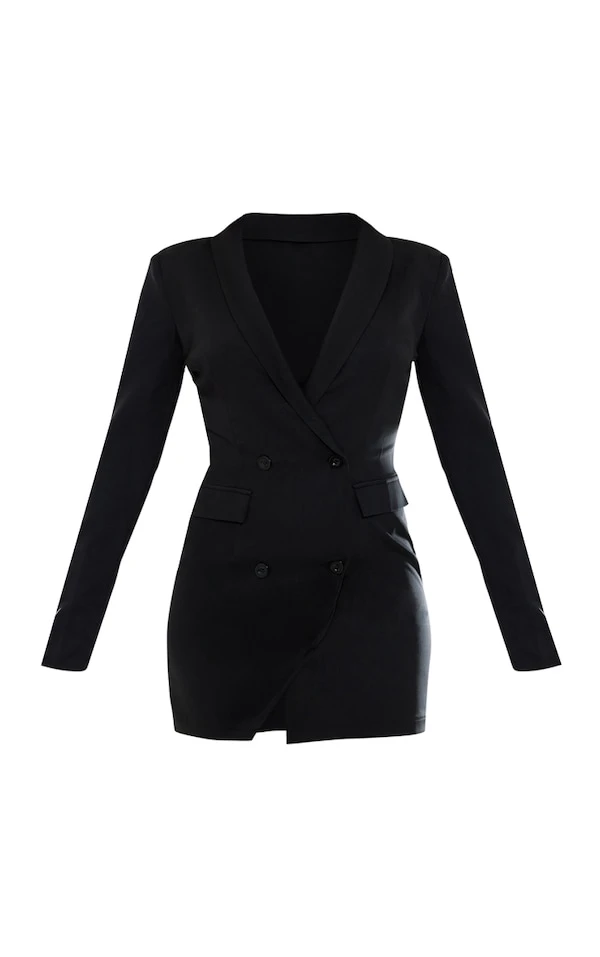 Robe Blazer Noire à Double Boutonnière Et Ourlet Asymétrique 5 Robe Blazer Noire à Double Boutonnière Et Ourlet Asymétrique – Image 5