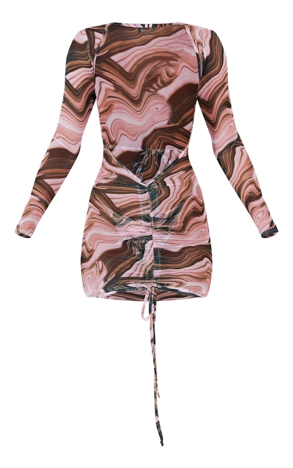 Robe En Mesh Rose Froncée à Tourbillons 5 Robe En Mesh Rose Froncée à Tourbillons – Image 5