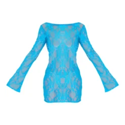 Robe Moulante Bleue En Dentelle Transparente à Manches Longues Et Col Bénitier -Jupe Lumine Soldes Boutique a94de09ab74fe4a811de34f9ebb1943fd52ec008 cne1409 5