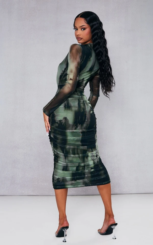 Robe Mi-longue En Mesh Multicolore Imprimé Zèbre Cache-coeur Découpée 2 Robe Mi-longue En Mesh Multicolore Imprimé Zèbre Cache-coeur Découpée – Image 2