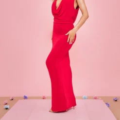 Robe Moulante Longue En Acétate Rouge à Col Très Bénitier -Jupe Lumine Soldes Boutique aa12c2e5f43b08ab7d544c20811c9a12695d621d cnd9026 3