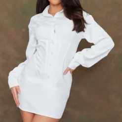 Robe Chemise Style Corset Blanche à Manches Longues -Jupe Lumine Soldes Boutique aa431eb65c06e45482441ea955faa8e33bbacabd cnb9191 1