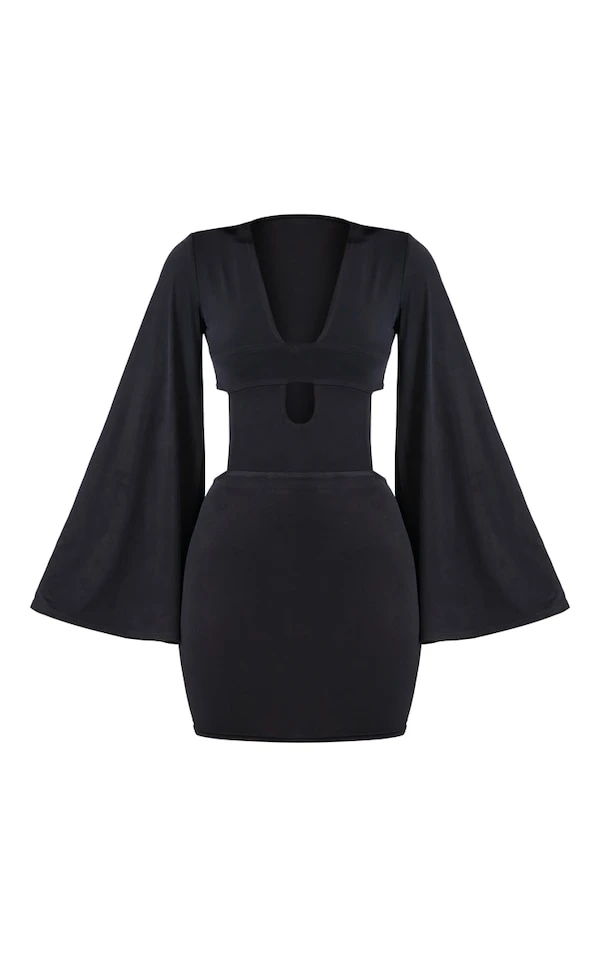 Robe Très Moulante Noire à Découpes Et Manches évasées 5 Robe Très Moulante Noire à Découpes Et Manches évasées – Image 5