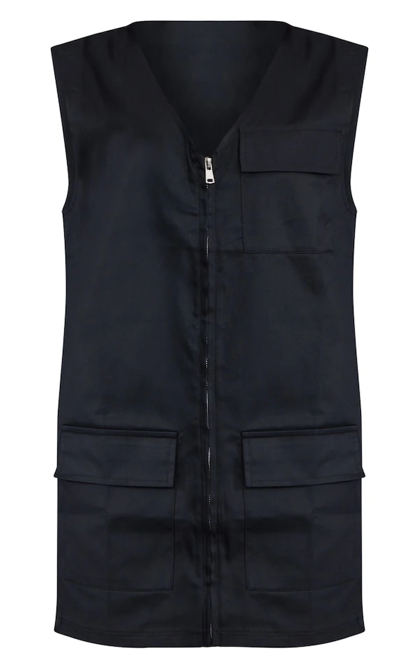 Robe Cargo Noire Sans Manches à Détail Poches 5 Robe Cargo Noire Sans Manches à Détail Poches – Image 5