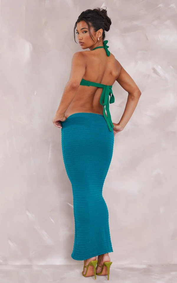 Robe Longue En Maille Tricot Turquoise à Anneau 2 Robe Longue En Maille Tricot Turquoise à Anneau – Image 2