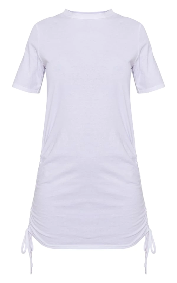 Robe T-shirt En Coton Blanche à Manches Courtes Et Côtés Froncés 5 Robe T-shirt En Coton Blanche à Manches Courtes Et Côtés Froncés – Image 5