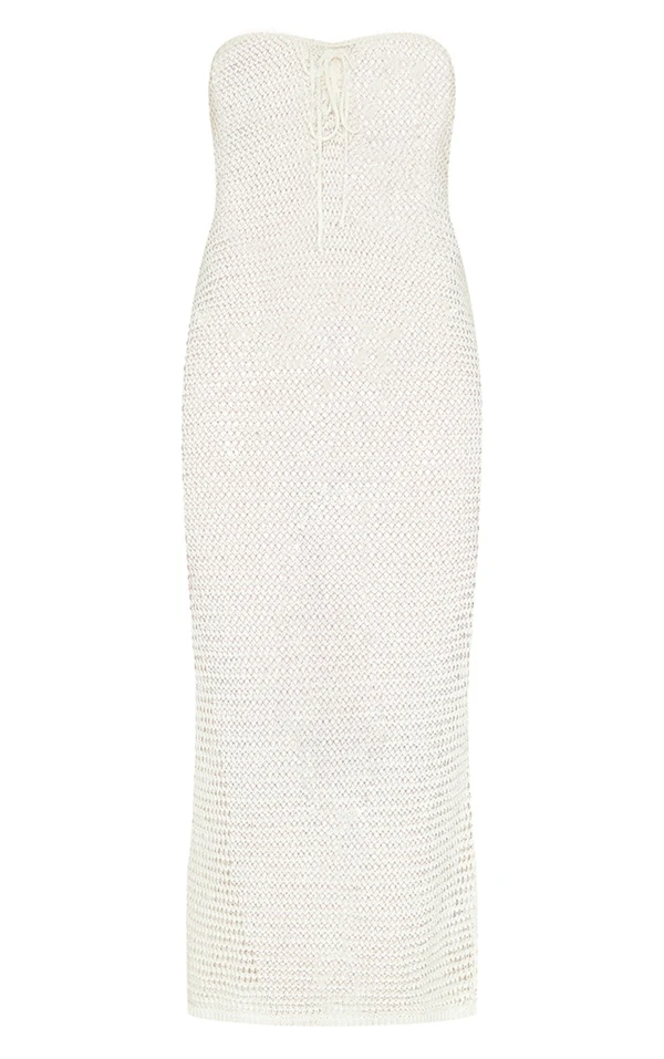 Robe Bustier Longue Avoine En Maille Crochet Lacée Devant 5 Robe Bustier Longue Avoine En Maille Crochet Lacée Devant – Image 5