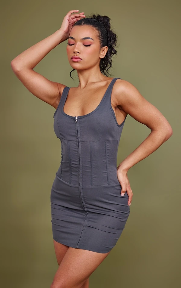 Robe Moulante Gris Anthracite Tissée à Détail Coutures Et Zip 5 Robe Moulante Gris Anthracite Tissée à Détail Coutures Et Zip – Image 5