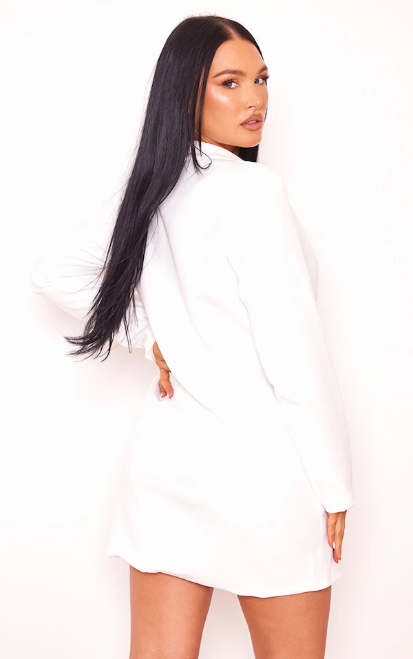 Robe Blazer Décolletée Blanche à Détail Poches 2 Robe Blazer Décolletée Blanche à Détail Poches – Image 2