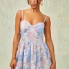Robe Droite Bleue En Organza à Fleurs En Jacquard Et Armatures