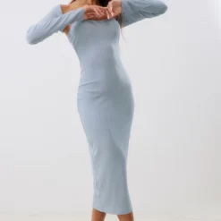 Robe Bustier Mi-longue Côtelée Texturée Bleu Acier à Détail Manches -Jupe Lumine Soldes Boutique ad3def1ef785d2a3e83d26a6e138a03b1cb98317 cnd6103 3